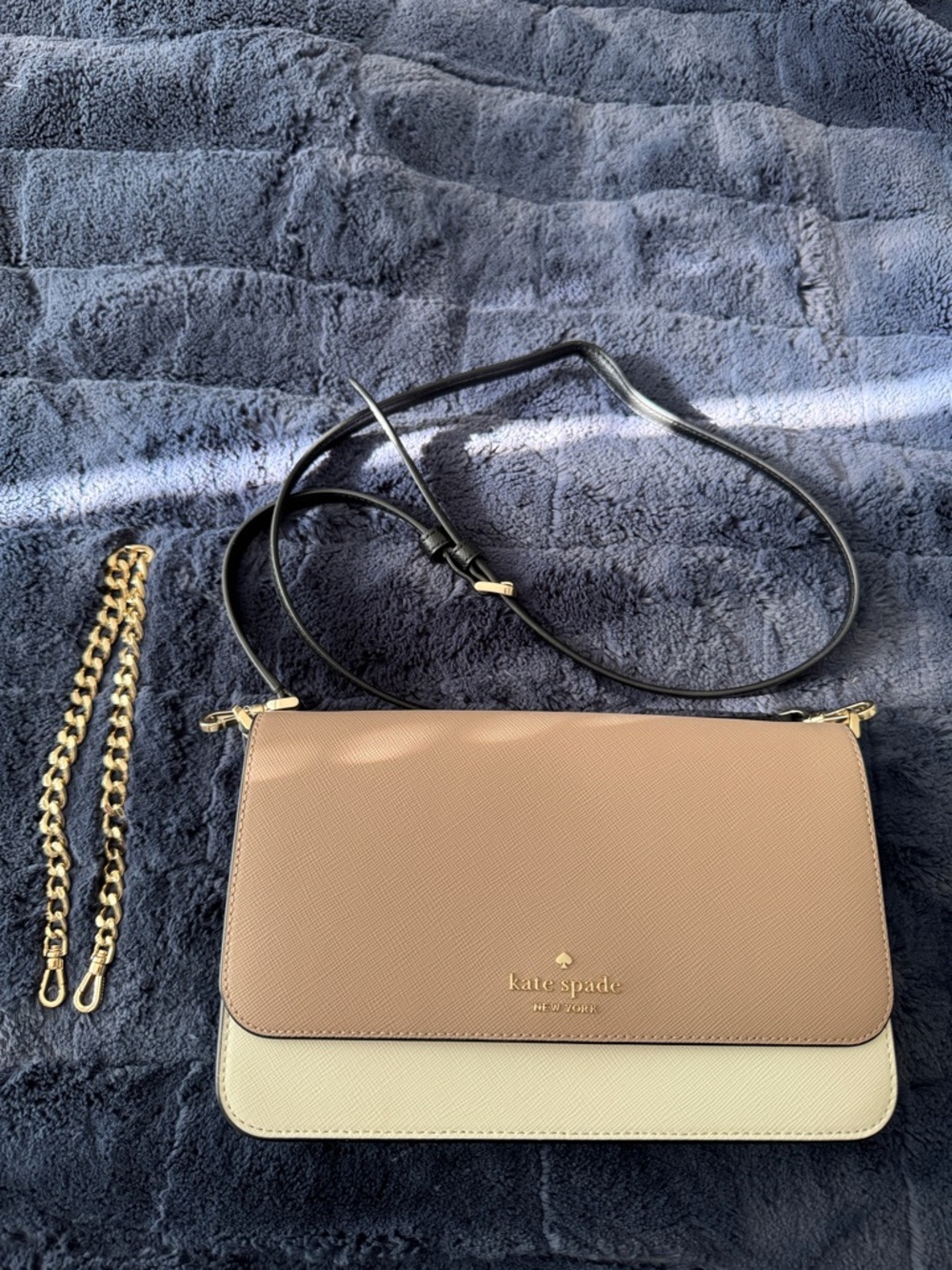 kate spade Two-Tone Tan and Cream Crossbody with Gold Chain Accent